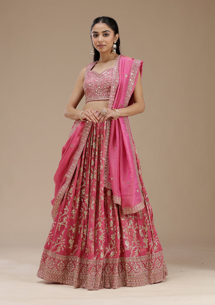 Magenta Pink Sequins Shimmer Readymade Lehenga