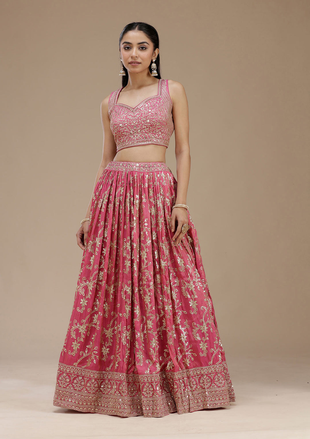 Magenta Pink Sequins Shimmer Readymade Lehenga