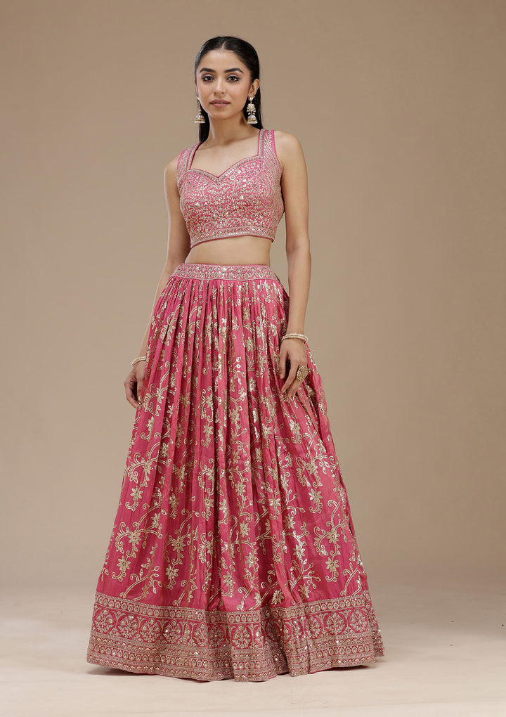 Magenta Pink Sequins Shimmer Readymade Lehenga