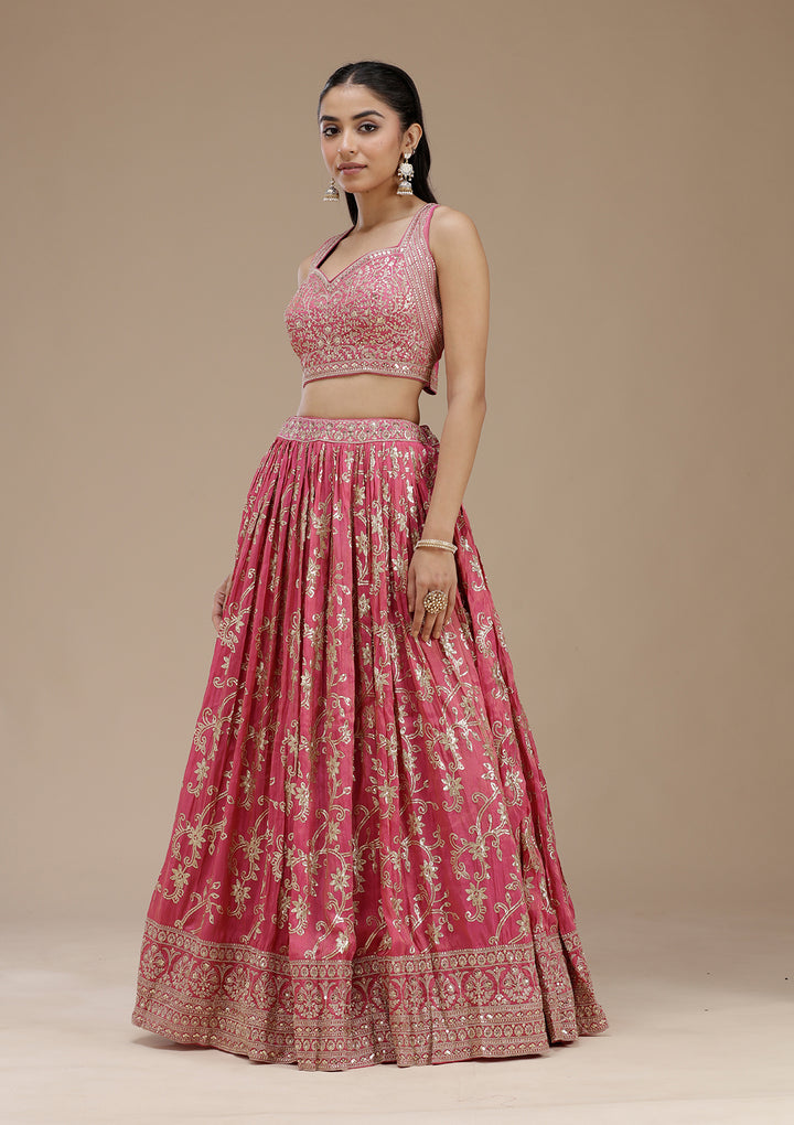 Magenta Pink Sequins Shimmer Readymade Lehenga