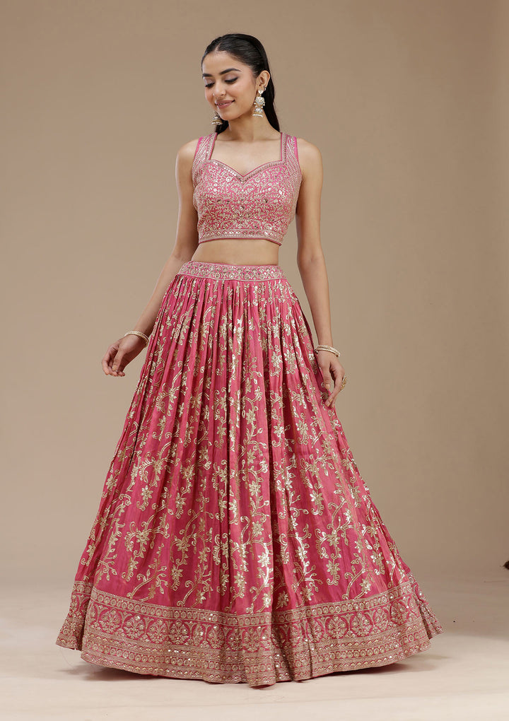 Magenta Pink Sequins Shimmer Readymade Lehenga