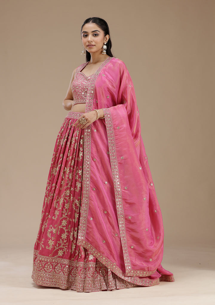 Magenta Pink Sequins Shimmer Readymade Lehenga