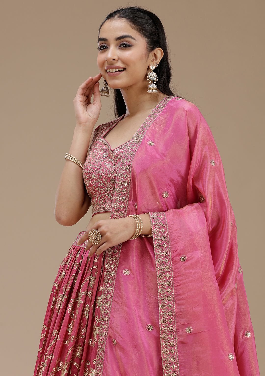 Magenta Pink Sequins Shimmer Readymade Lehenga