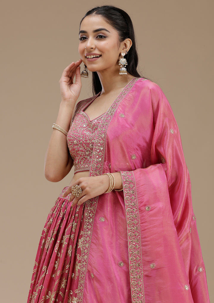 Magenta Pink Sequins Shimmer Readymade Lehenga