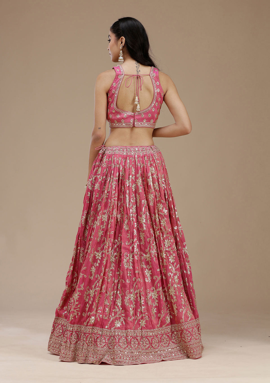 Magenta Pink Sequins Shimmer Readymade Lehenga