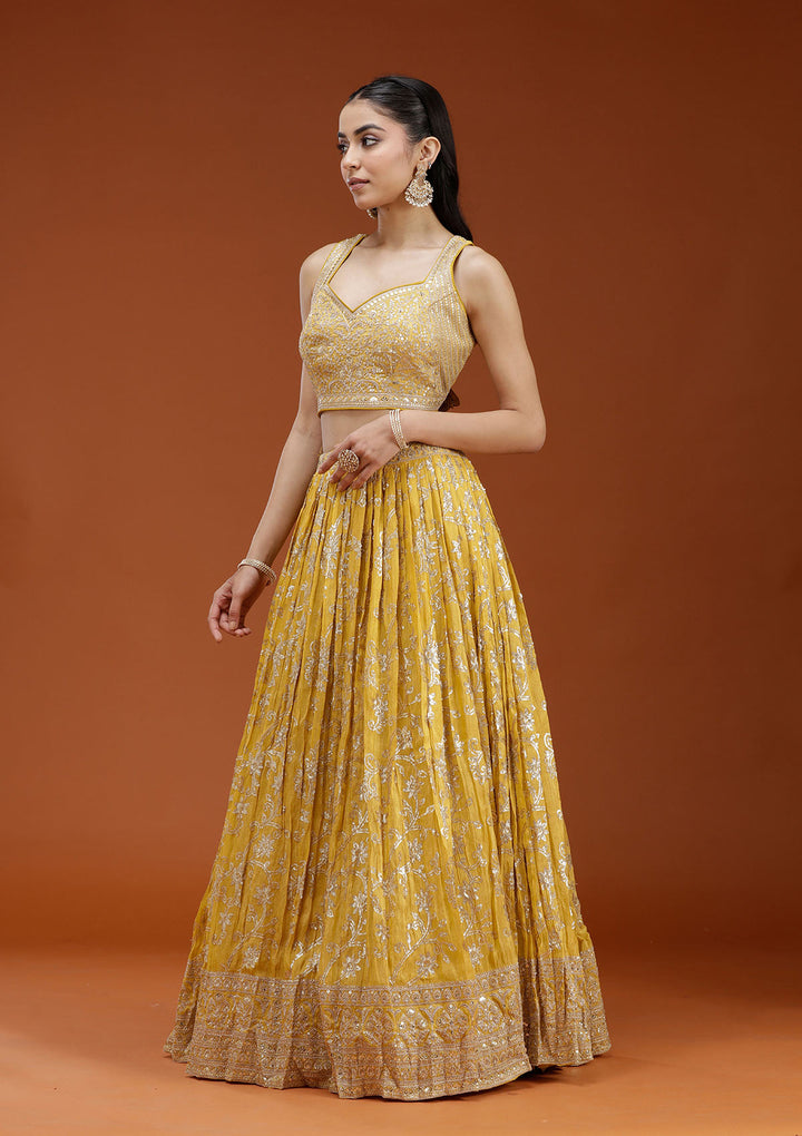 Yellow Sequins Shimmer Readymade Lehenga