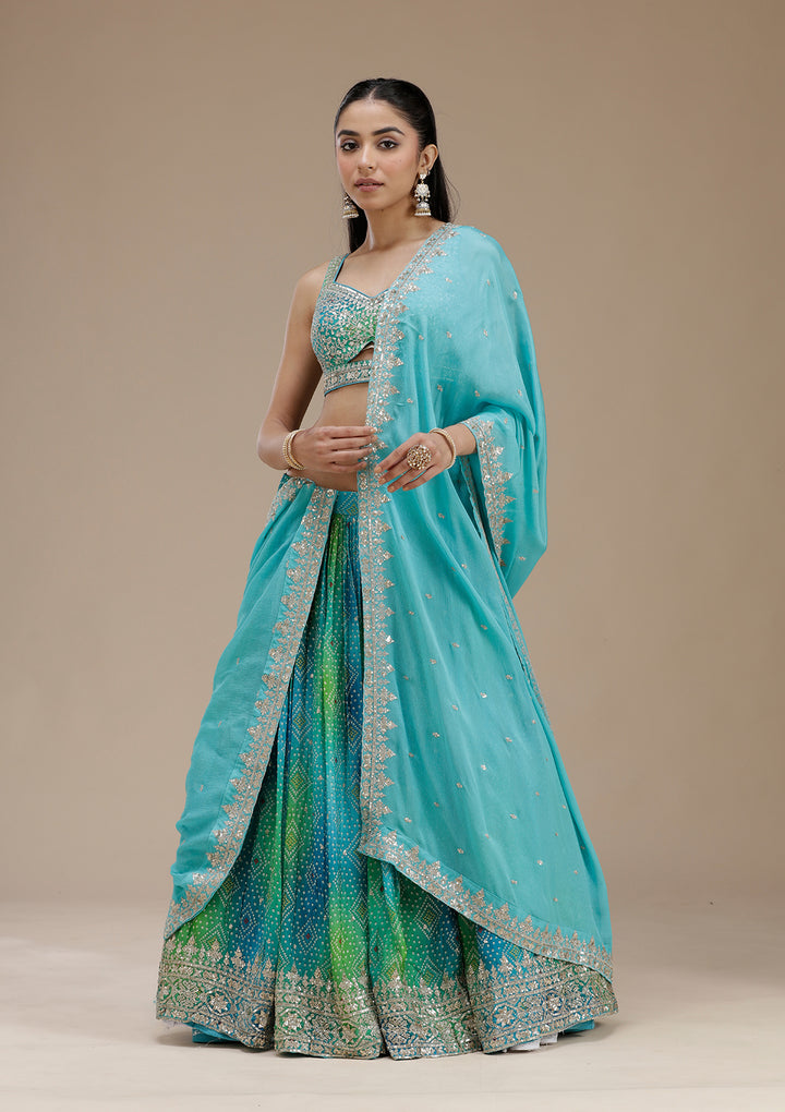 Sky Blue Sequins Crepe Readymade Lehenga