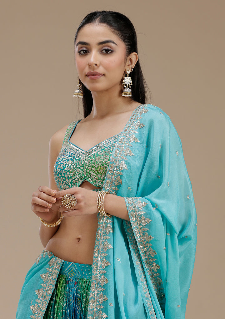 Sky Blue Sequins Crepe Readymade Lehenga