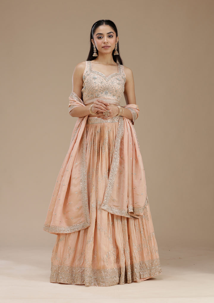 Peach Sequins Shimmer Readymade Lehenga