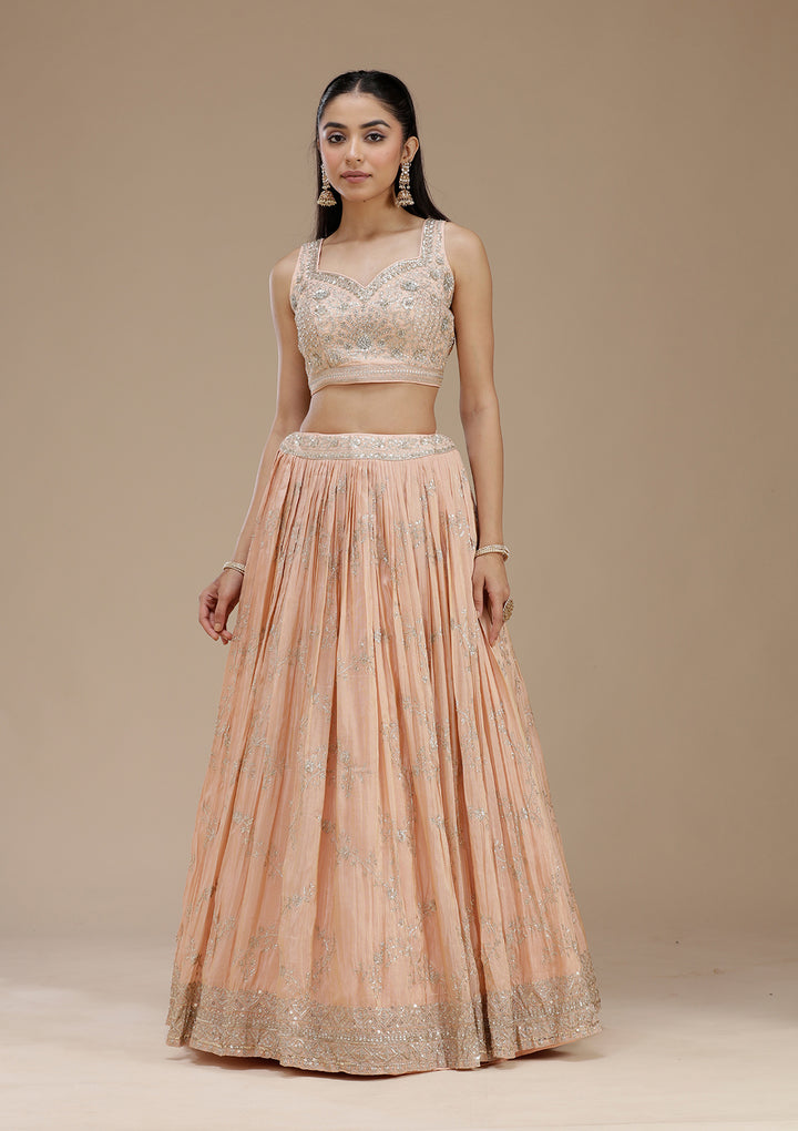 Peach Sequins Shimmer Readymade Lehenga
