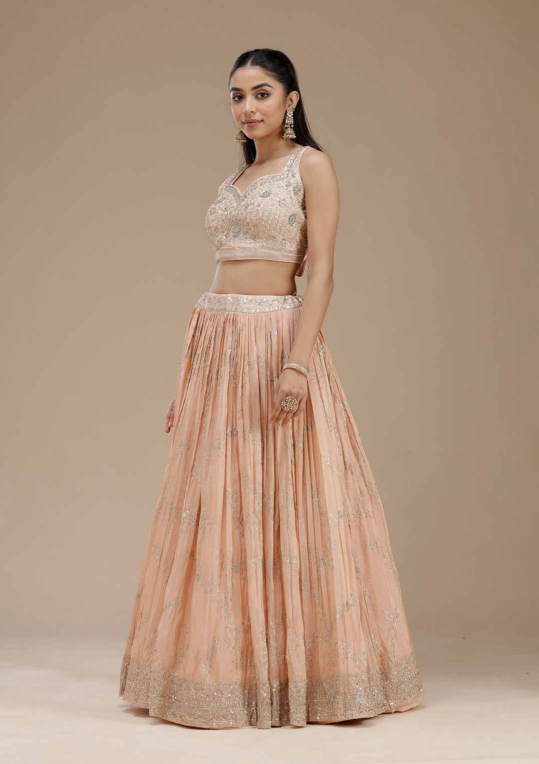 Peach Sequins Shimmer Readymade Lehenga