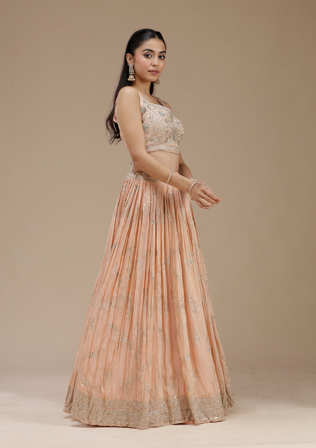 Peach Sequins Shimmer Readymade Lehenga