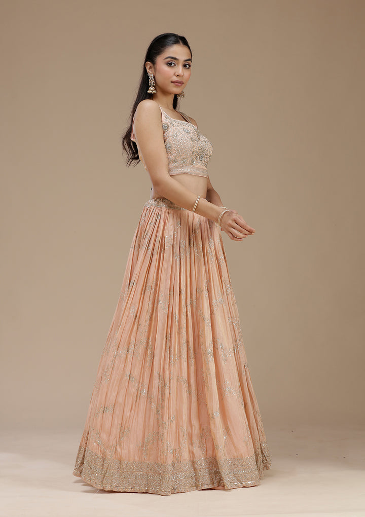 Peach Sequins Shimmer Readymade Lehenga
