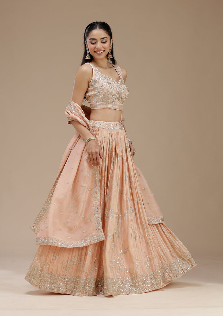 Peach Sequins Shimmer Readymade Lehenga