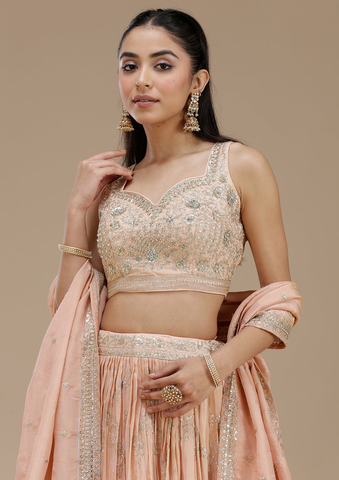 Peach Sequins Shimmer Readymade Lehenga
