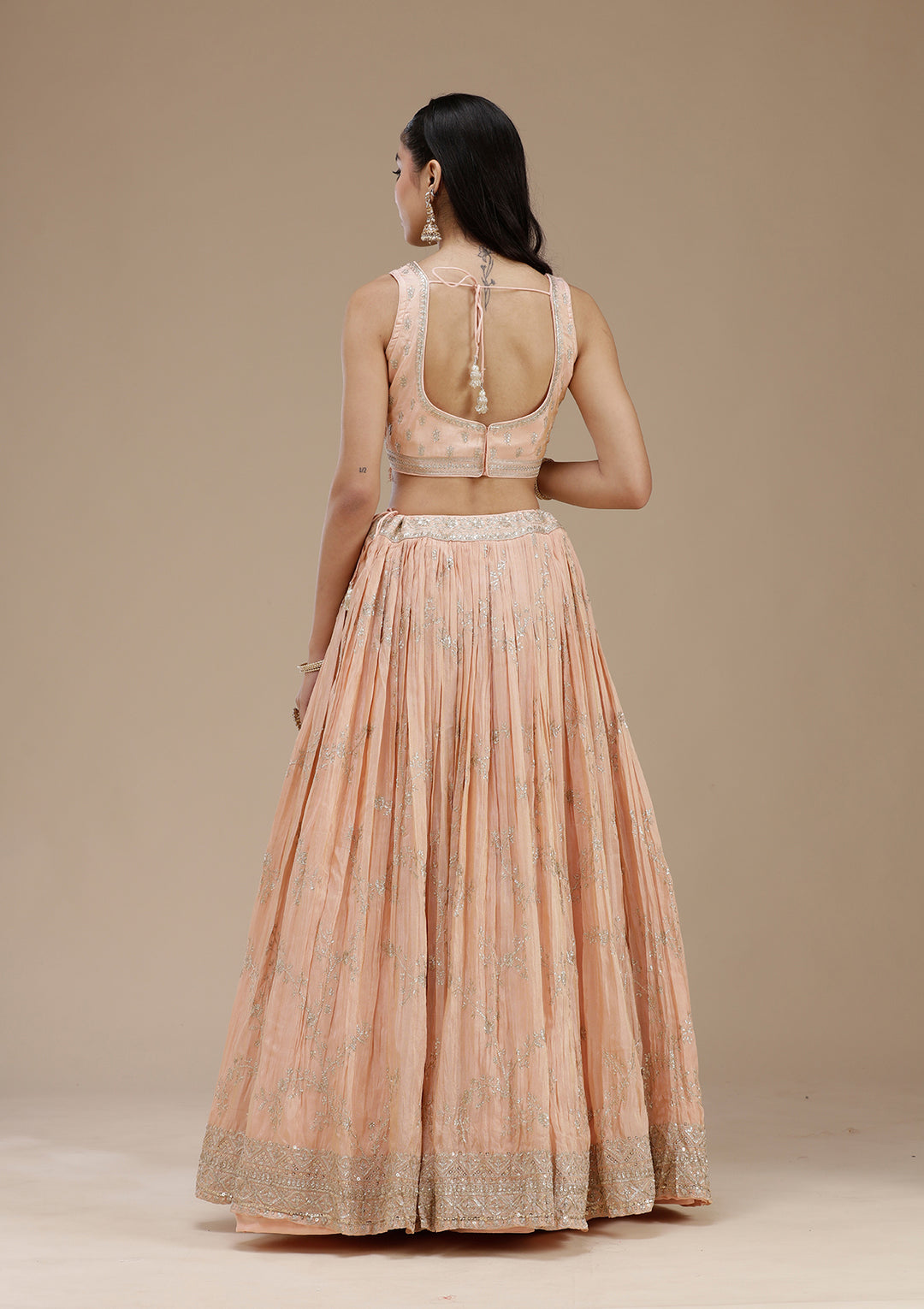 Peach Sequins Shimmer Readymade Lehenga