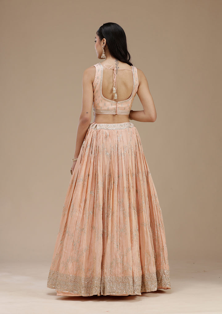 Peach Sequins Shimmer Readymade Lehenga