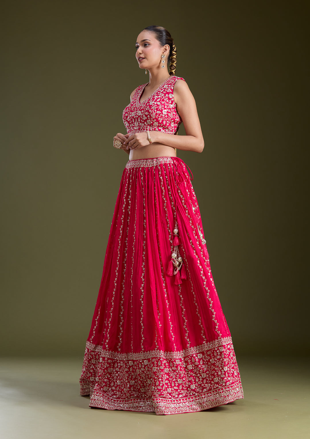 Pink Zariwork (Gold) Crepe Readymade Lehenga