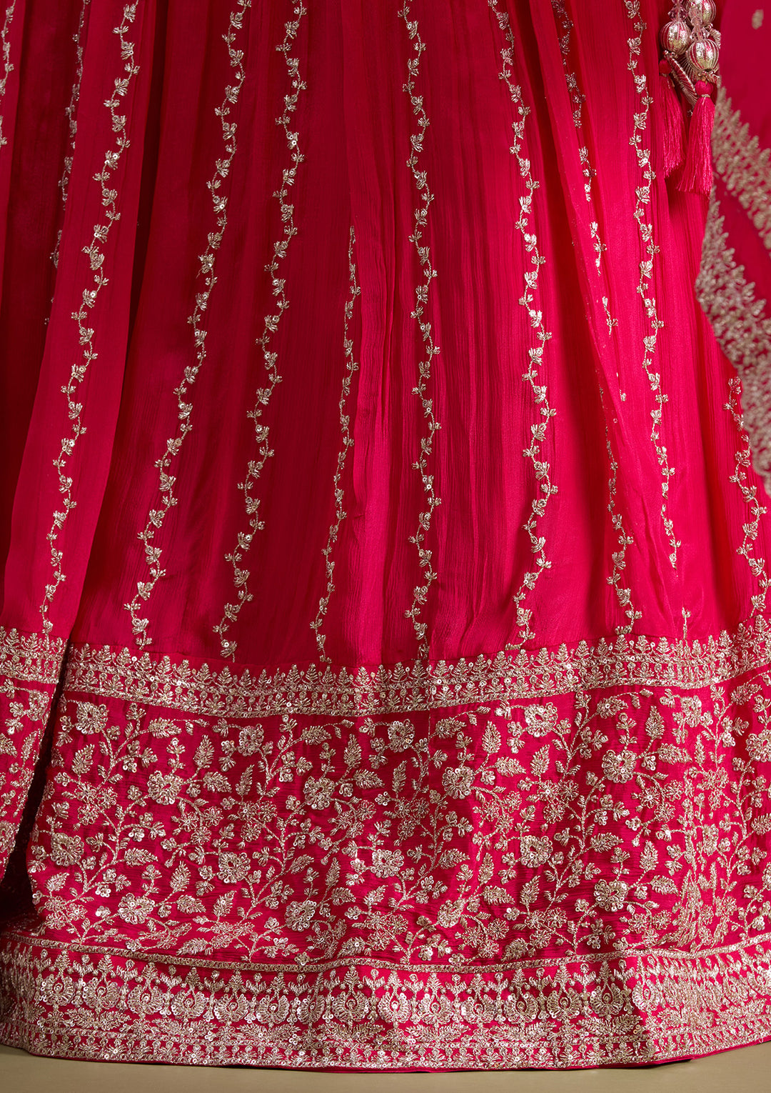 Pink Zariwork (Gold) Crepe Readymade Lehenga