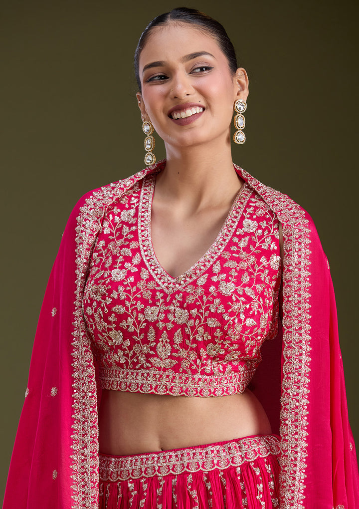 Pink Zariwork (Gold) Crepe Readymade Lehenga