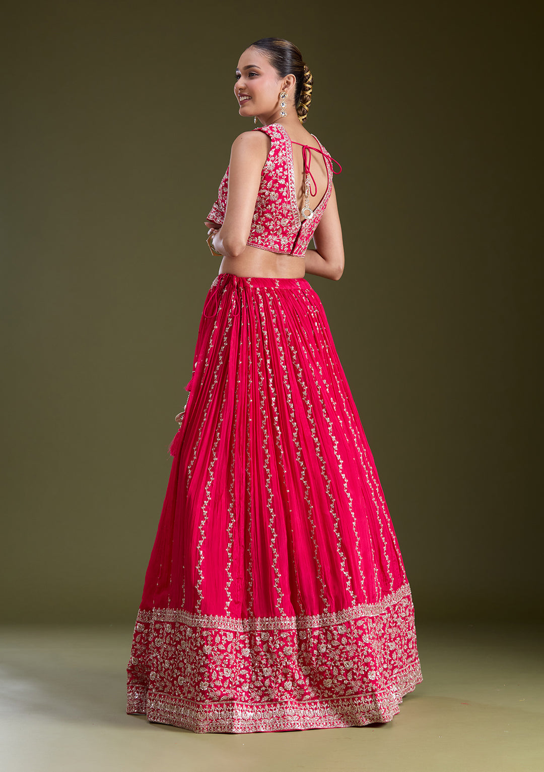 Pink Zariwork (Gold) Crepe Readymade Lehenga