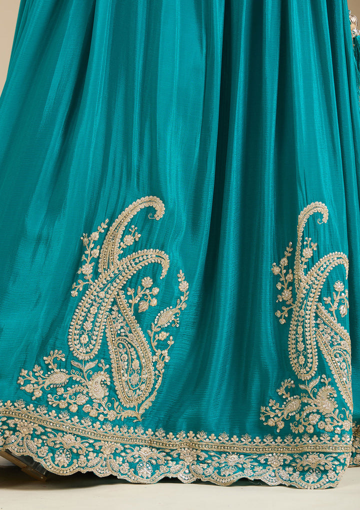 Mehandi Green Zariwork (Gold) Crepe Readymade Lehenga
