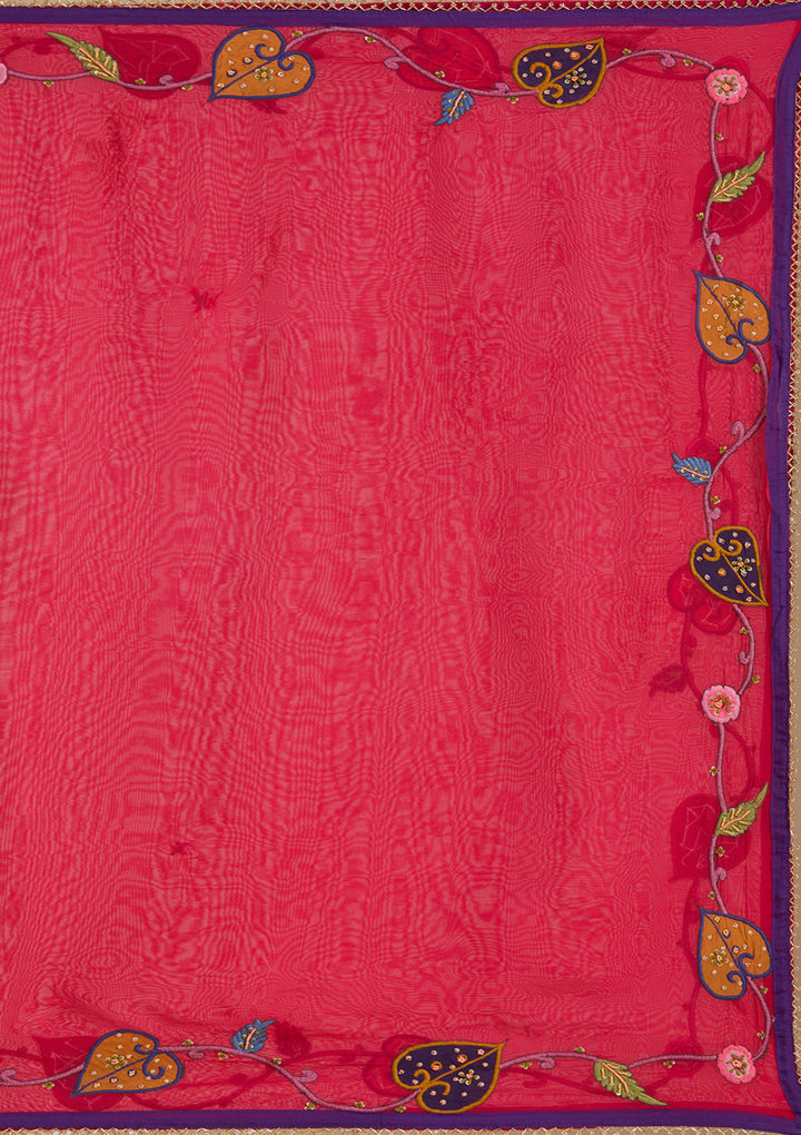 Rani Pink Printed Soft Raw Silk Readymade Lehenga