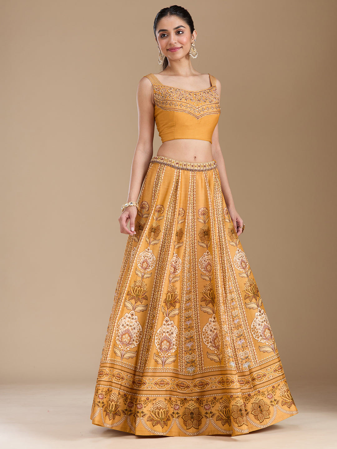 Yellow Threadwork Art Silk Readymade Lehenga