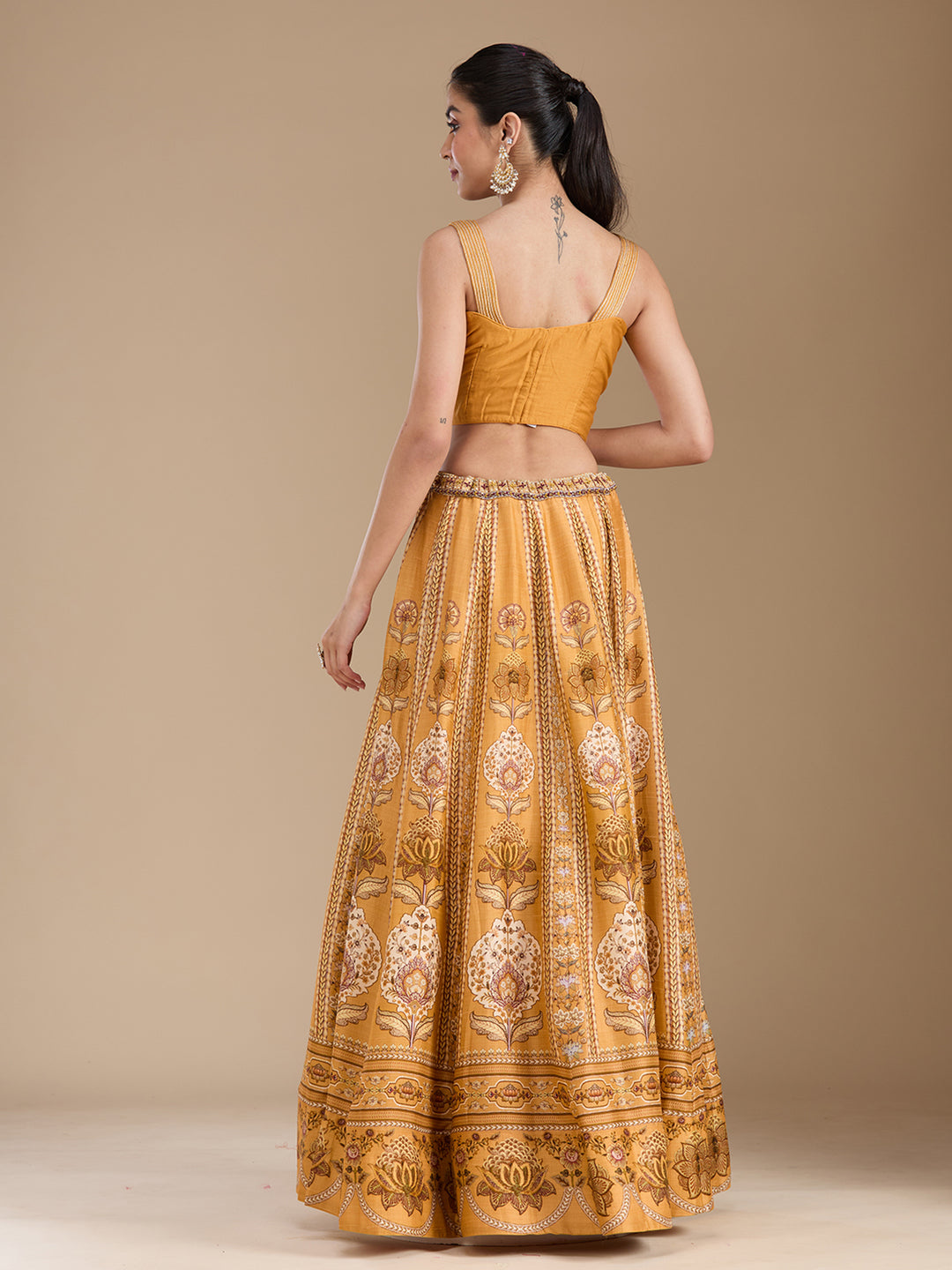 Yellow Threadwork Art Silk Readymade Lehenga