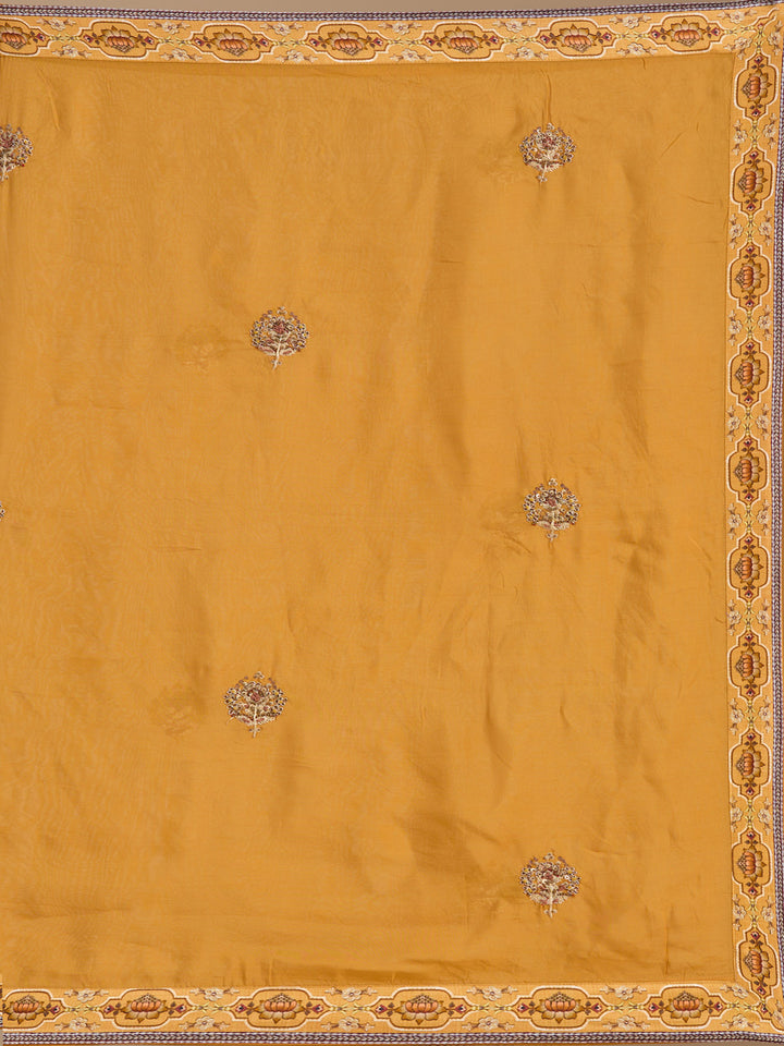 Yellow Threadwork Art Silk Readymade Lehenga