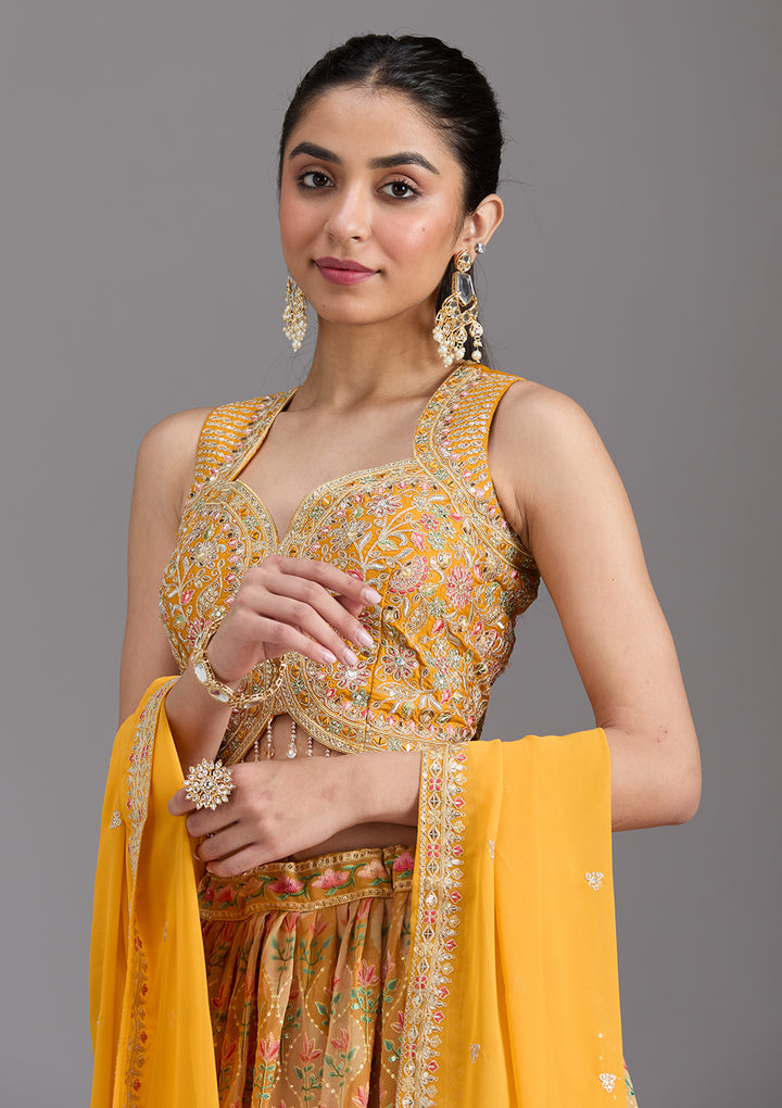 Mustard Yellow Zariwork (Gold) Georgette Readymade Lehenga