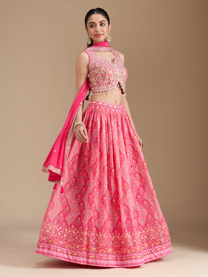 Pink Zariwork (Gold) Georgette Readymade Lehenga