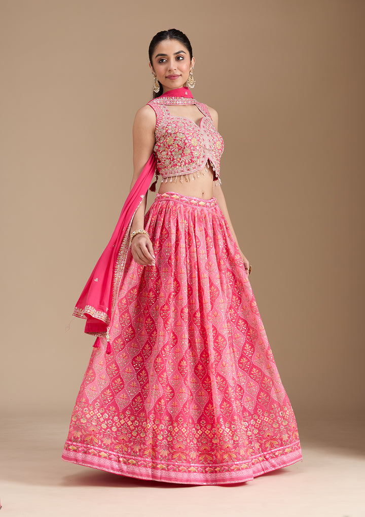 Pink Zariwork (Gold) Georgette Readymade Lehenga