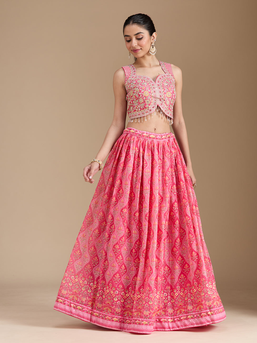 Pink Zariwork (Gold) Georgette Readymade Lehenga