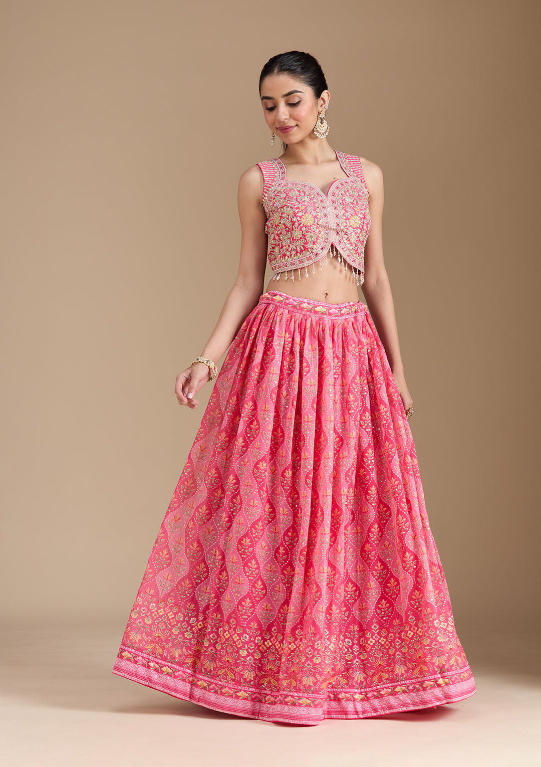 Pink Zariwork (Gold) Georgette Readymade Lehenga