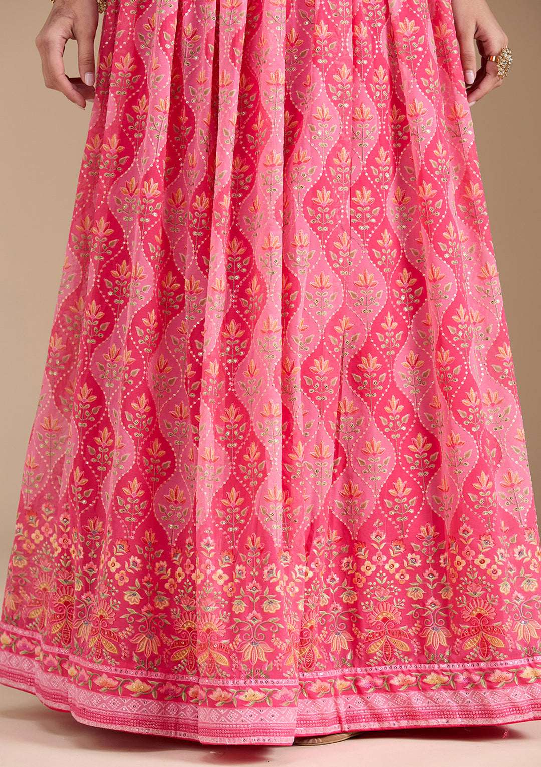 Pink Zariwork (Gold) Georgette Readymade Lehenga