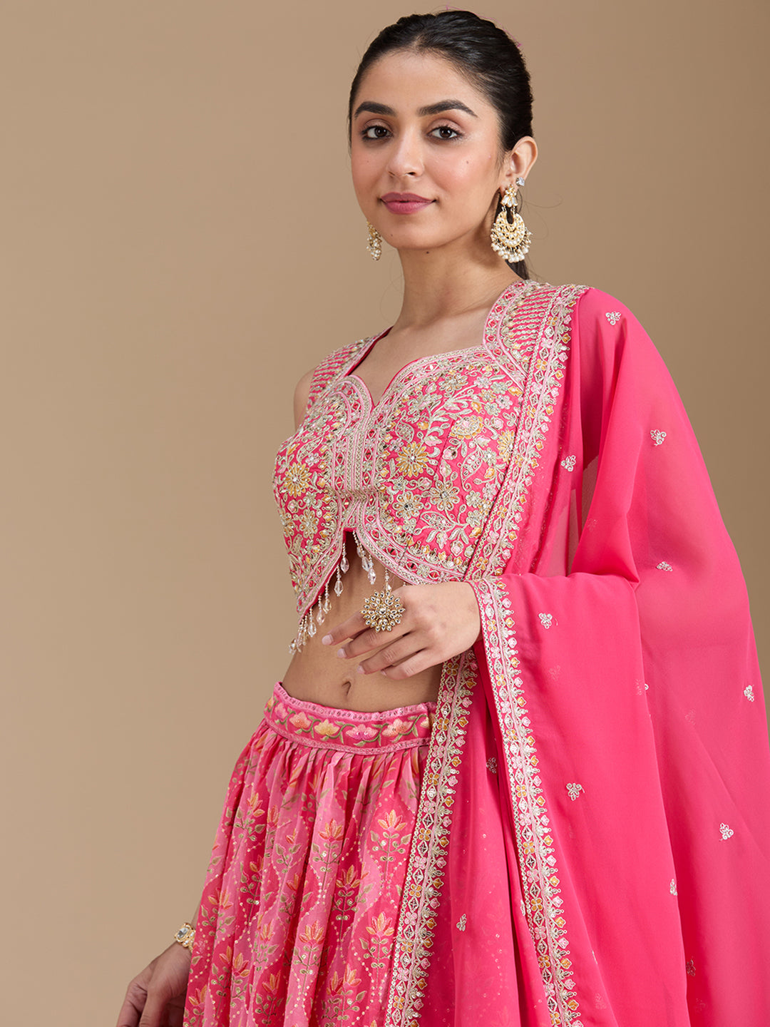 Pink Zariwork (Gold) Georgette Readymade Lehenga