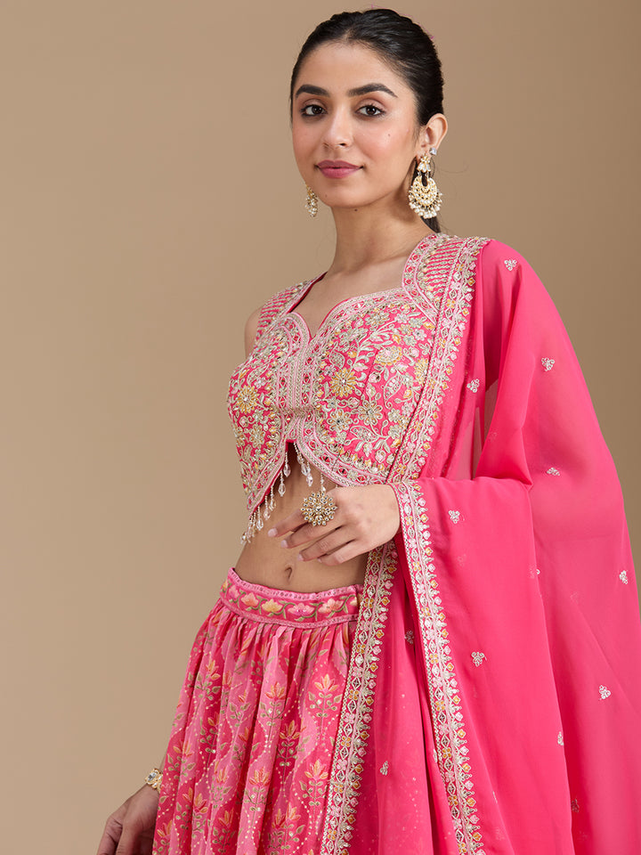 Pink Zariwork (Gold) Georgette Readymade Lehenga