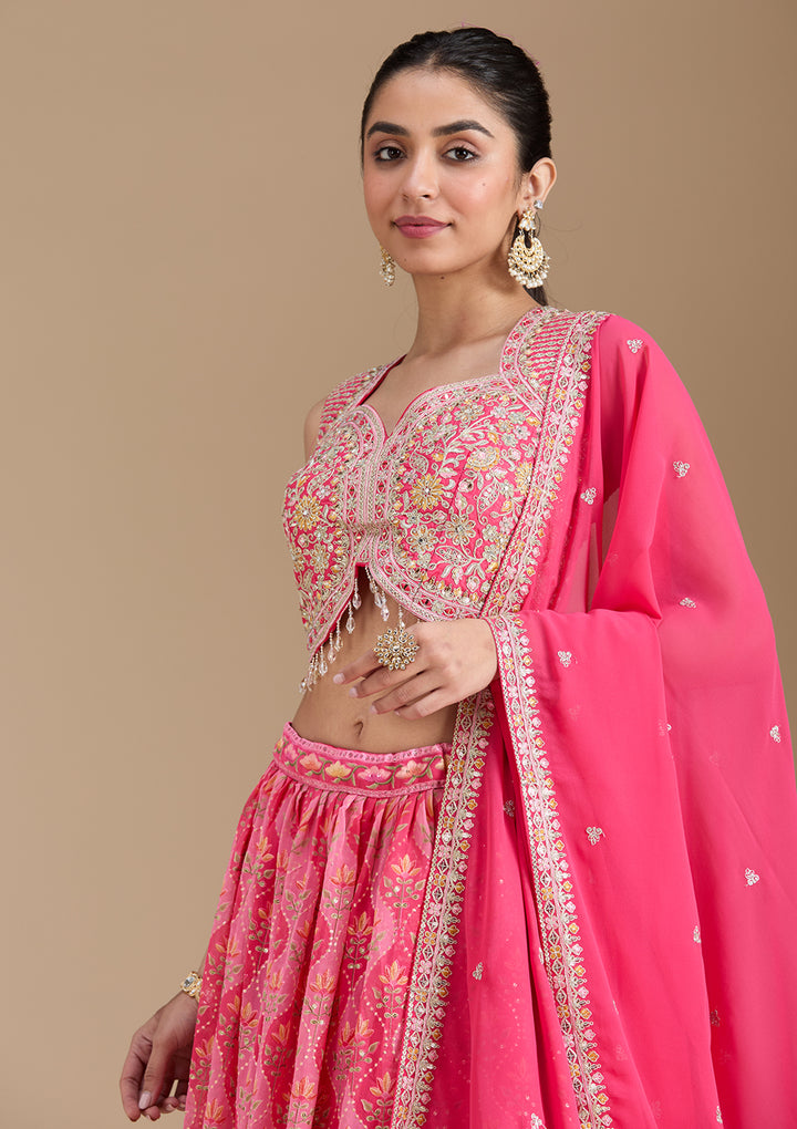 Pink Zariwork (Gold) Georgette Readymade Lehenga