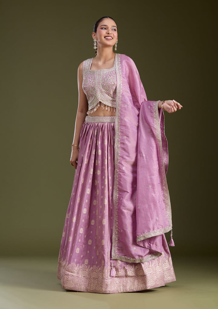 Lavender Sequins Banarasi Readymade Lehenga