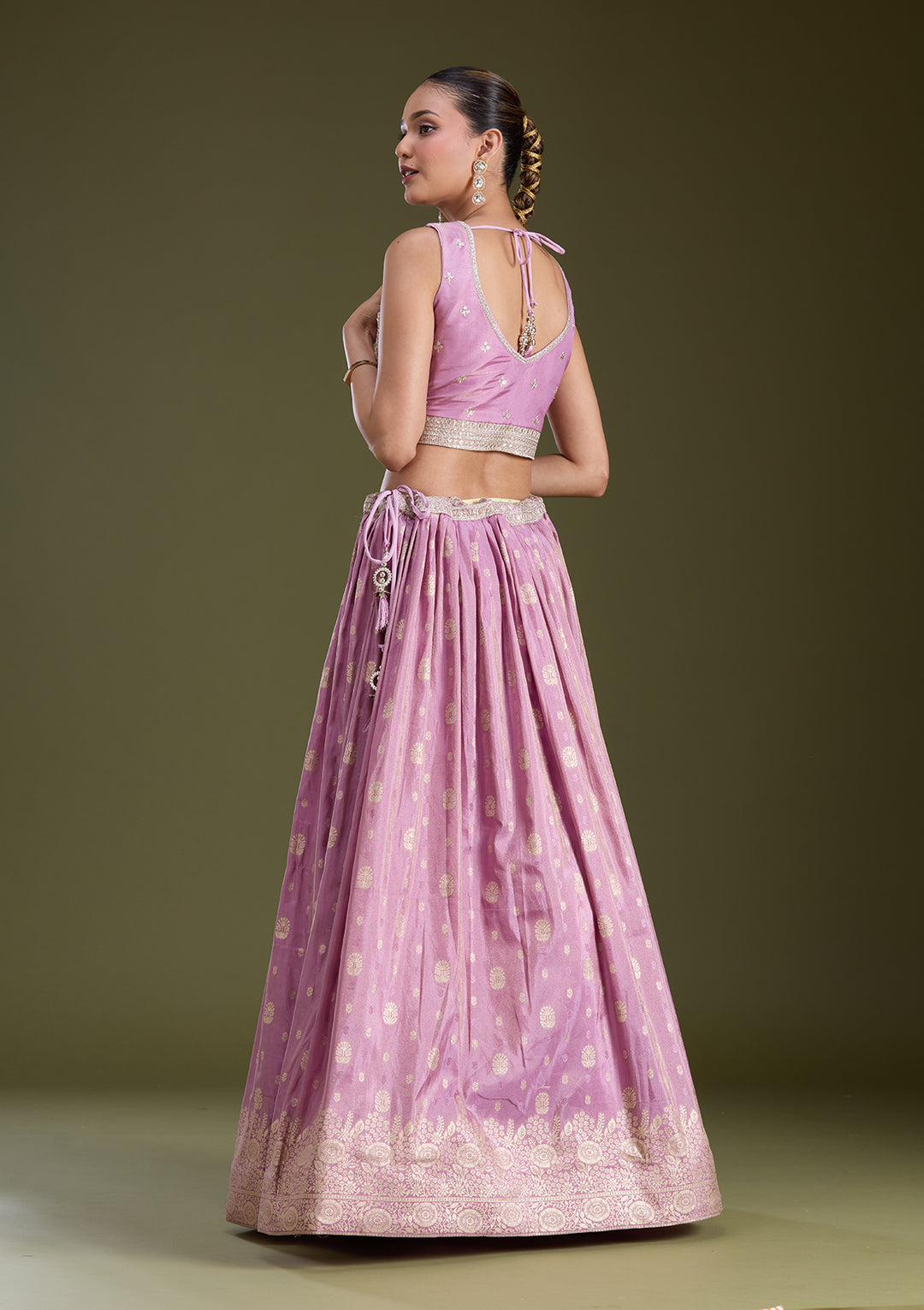 Lavender Sequins Banarasi Readymade Lehenga