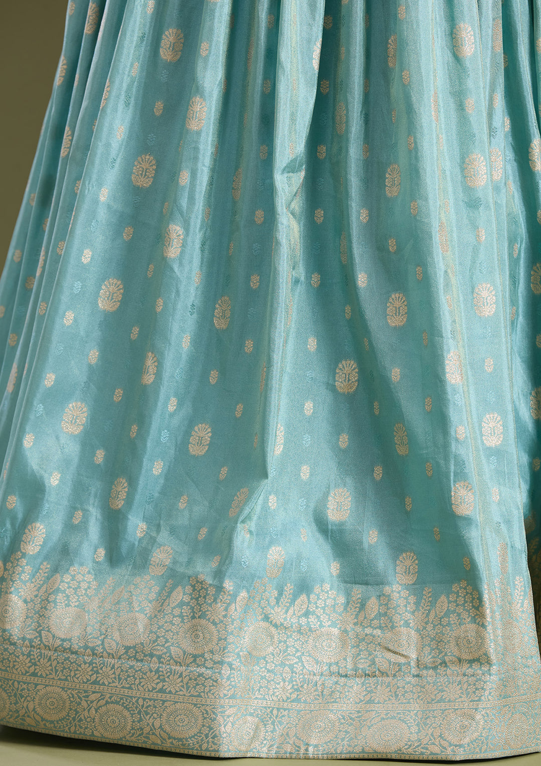 Sky Blue Sequins Banarasi Readymade Lehenga