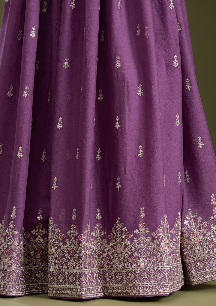 Lavender Zariwork (Silver) Soft Raw Silk Readymade Lehenga