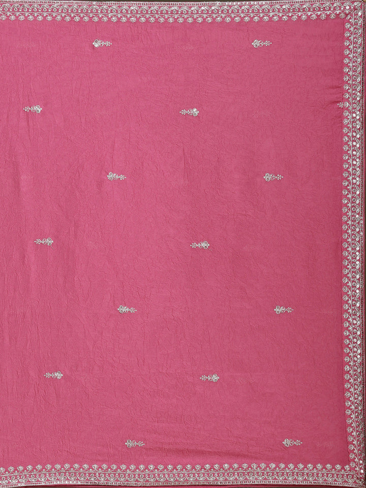 Pink Zariwork (Silver) Soft Raw Silk Readymade Lehenga