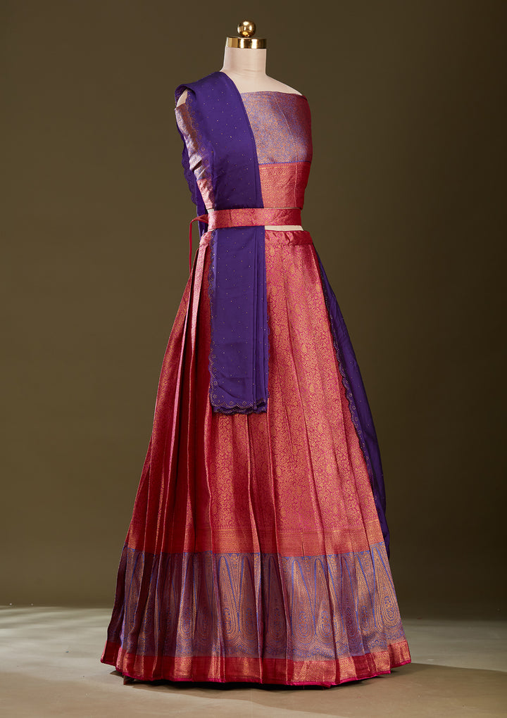 Rani Pink No Work (Plain) Banarasi Readymade Lehenga