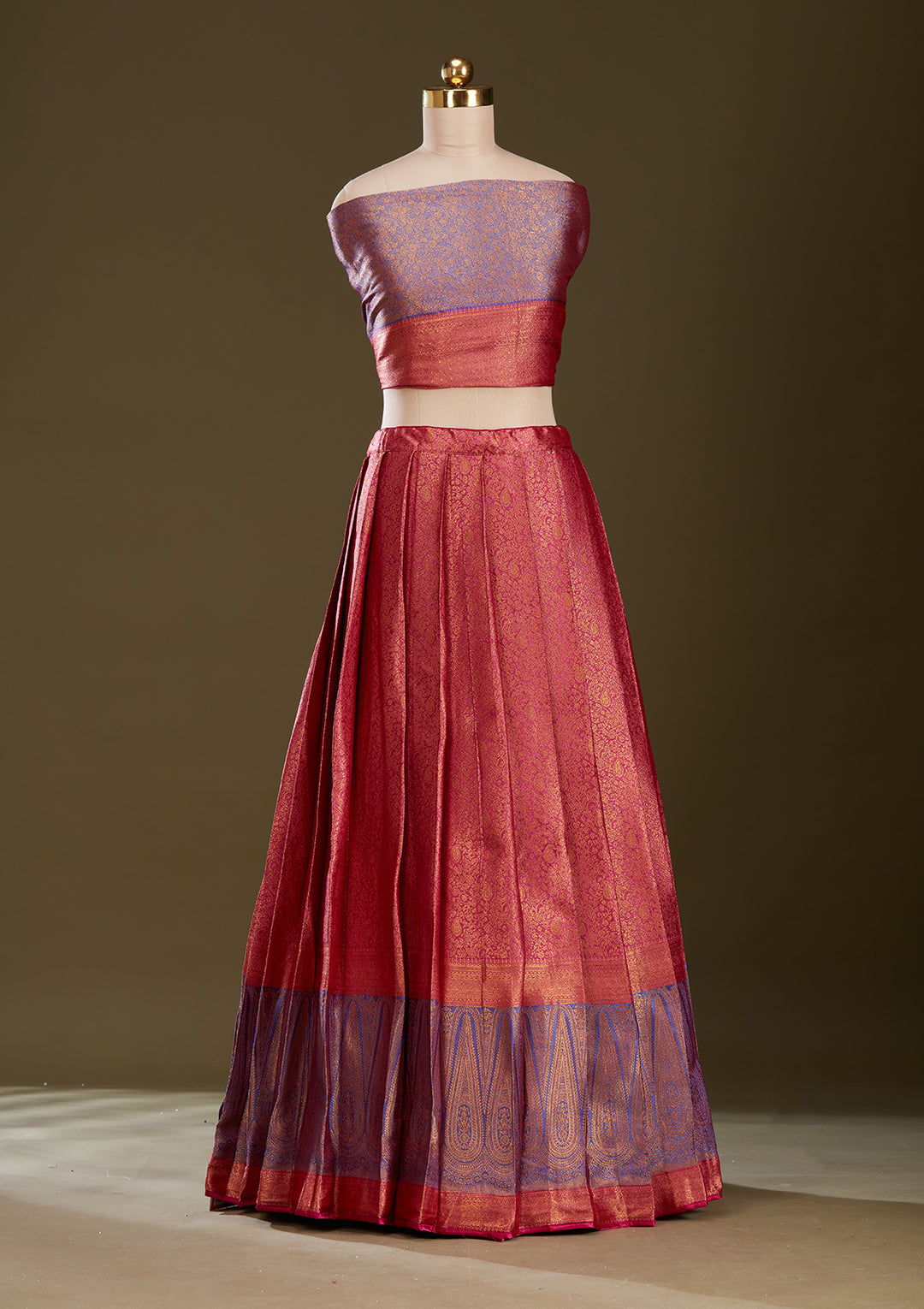 Rani Pink No Work (Plain) Banarasi Readymade Lehenga