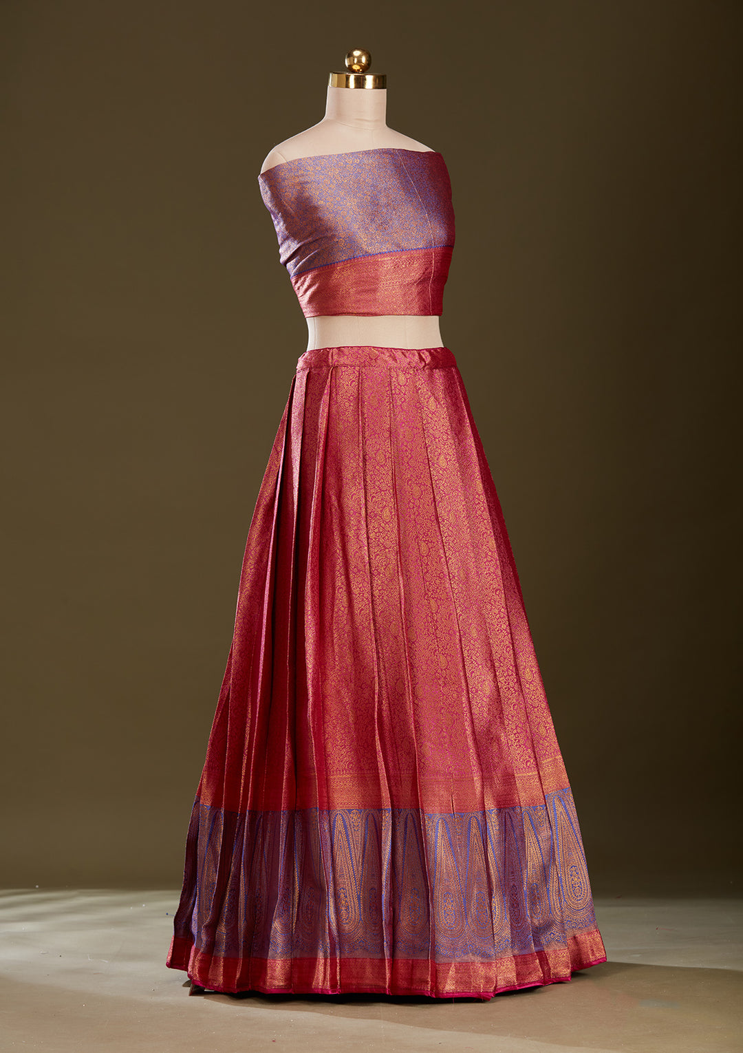 Rani Pink No Work (Plain) Banarasi Readymade Lehenga