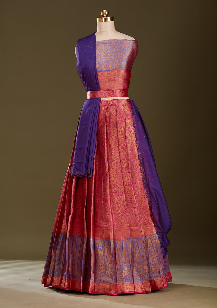 Rani Pink No Work (Plain) Banarasi Readymade Lehenga