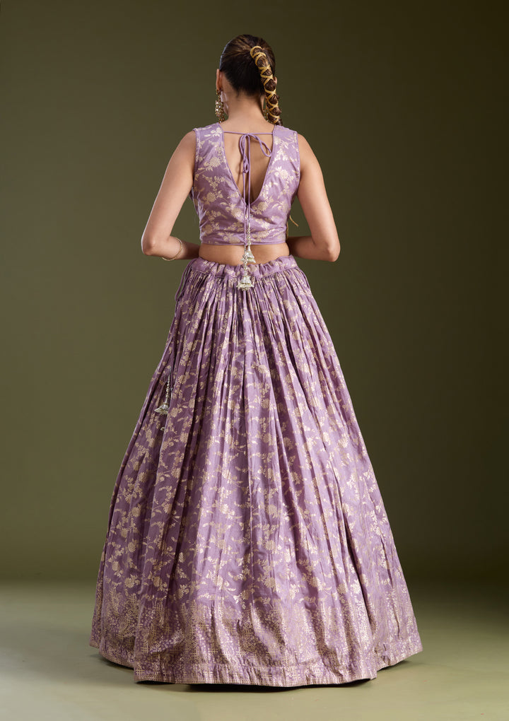 Dark Lavender Sequins Soft Raw Silk Readymade Lehenga