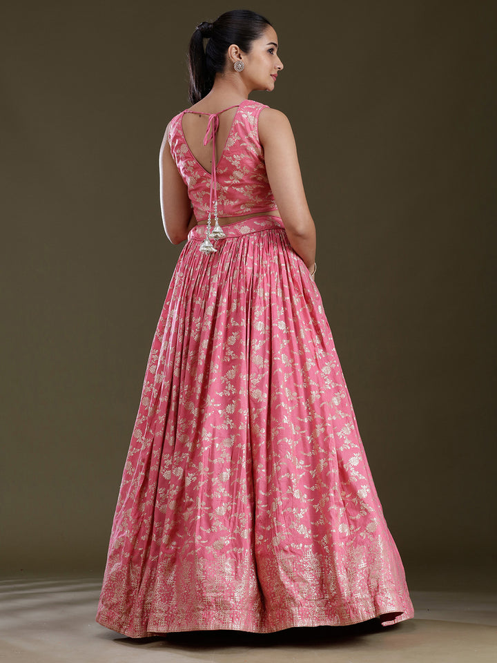 Onion Pink Sequins Soft Raw Silk Readymade Lehenga